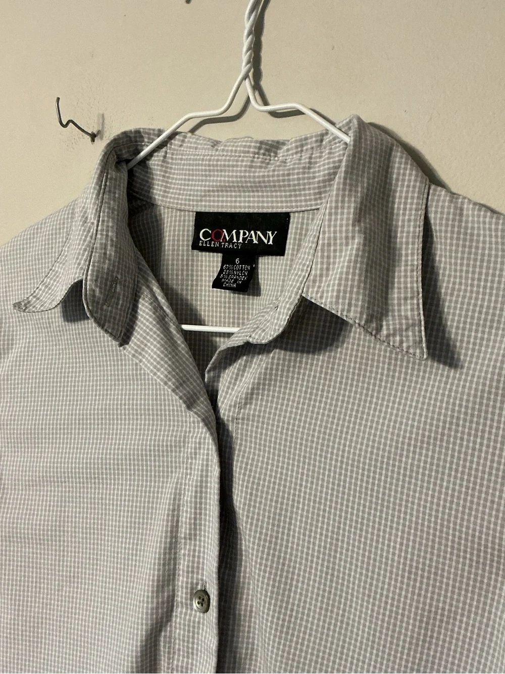 Ellen Tracy Small-Check Light Gray Dress Shirt